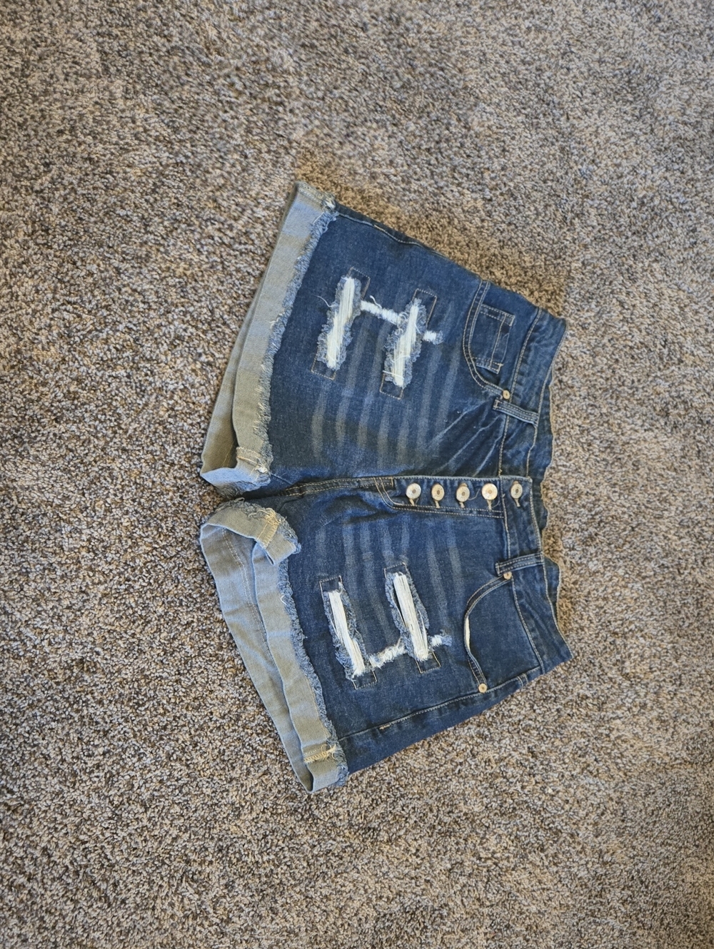 Amazon Dark Blue Distressed High-Waist Denim Shorts